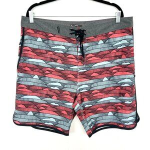 Hurley Board Shorts Red Blue Print Zip Pocket 36 Waist